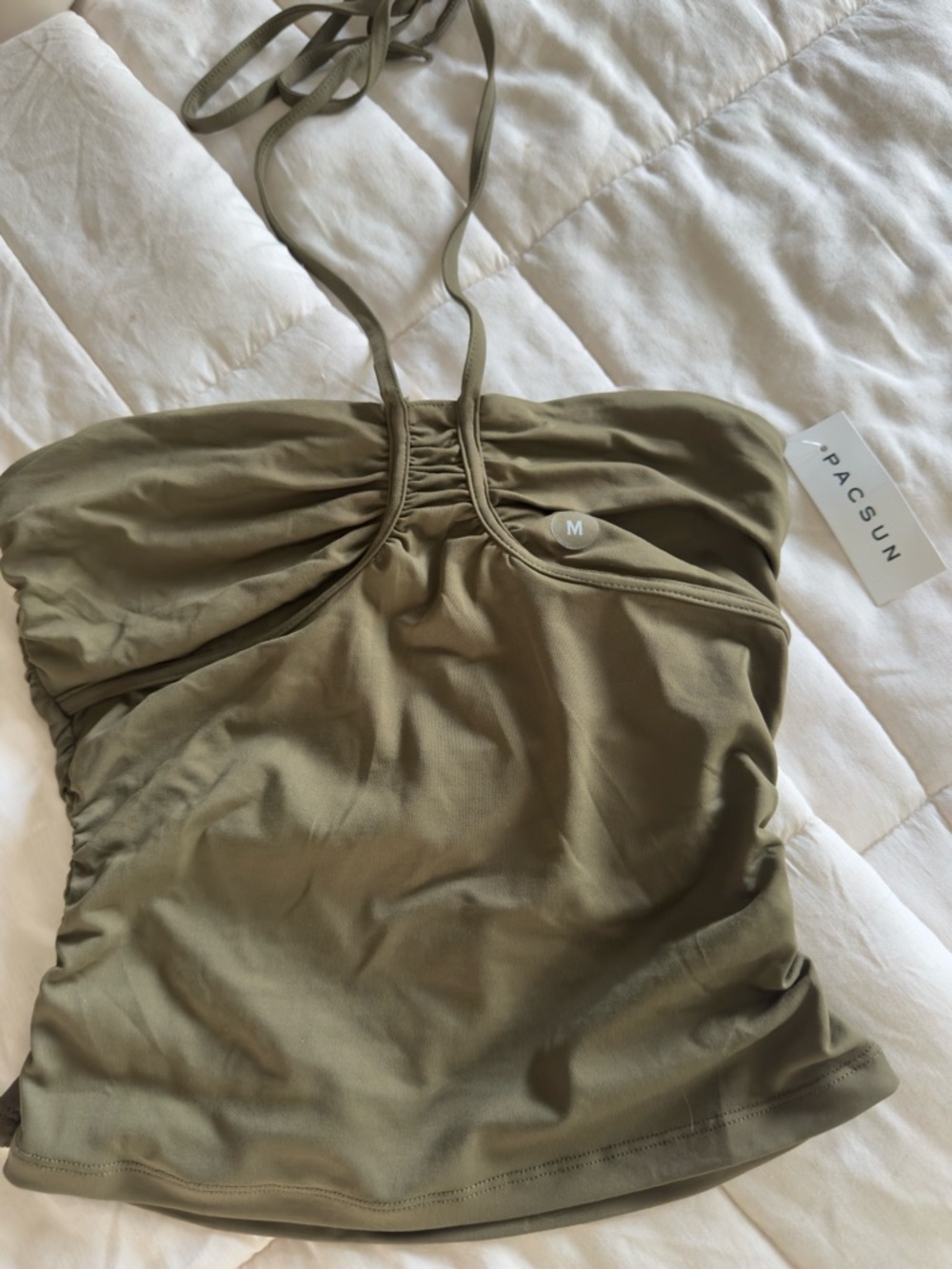 PacSun Olive Ruched Halter Tank Top